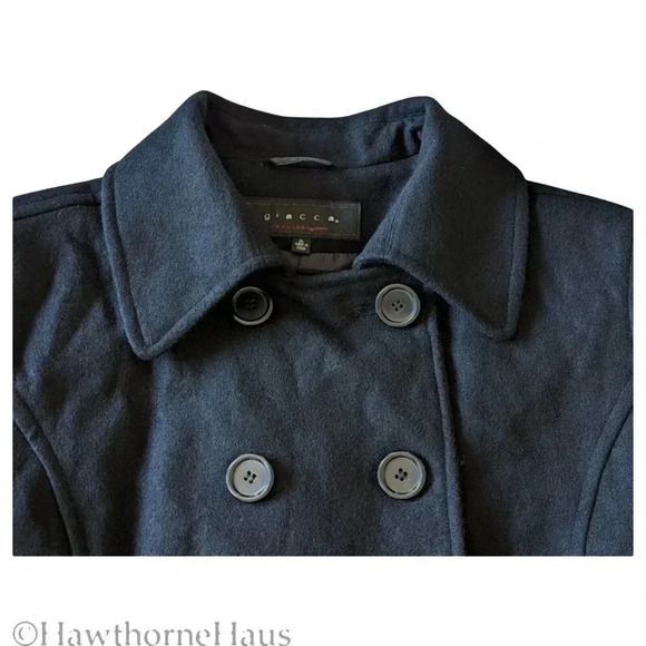 GIACCA Black Double Breasted Peacoat Size XL Wool Blend Heavyweight Lined - Picture 2 of 9
